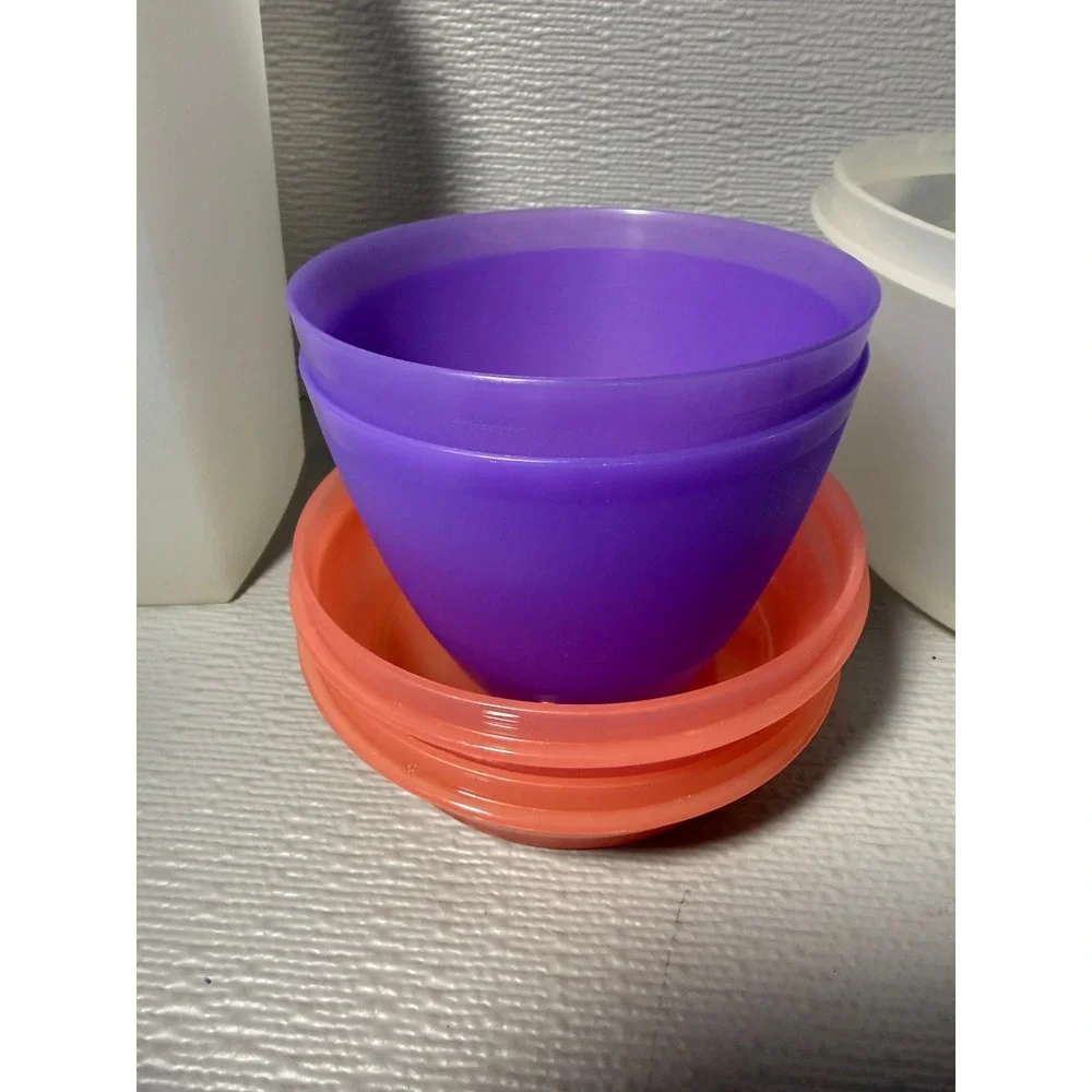 Vintage Tupperware Mixed Lot 6 Piece Set Purple Coral Frosted Clear No Lids